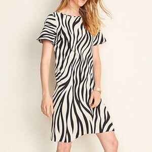 Ann Taylor Petite Zebra Print Flutter Sleeve T-Shirt Dress 4P